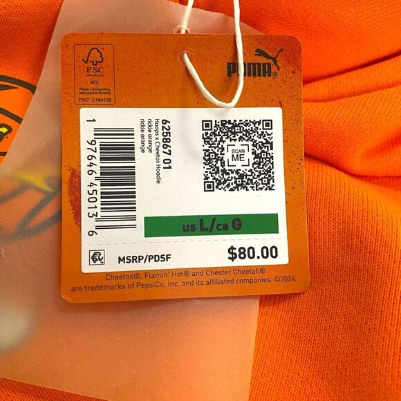 PUMA Hoops x Cheetos Orange Graphic Hoodie Mens size Large New with Tags - Picture 12 of 12